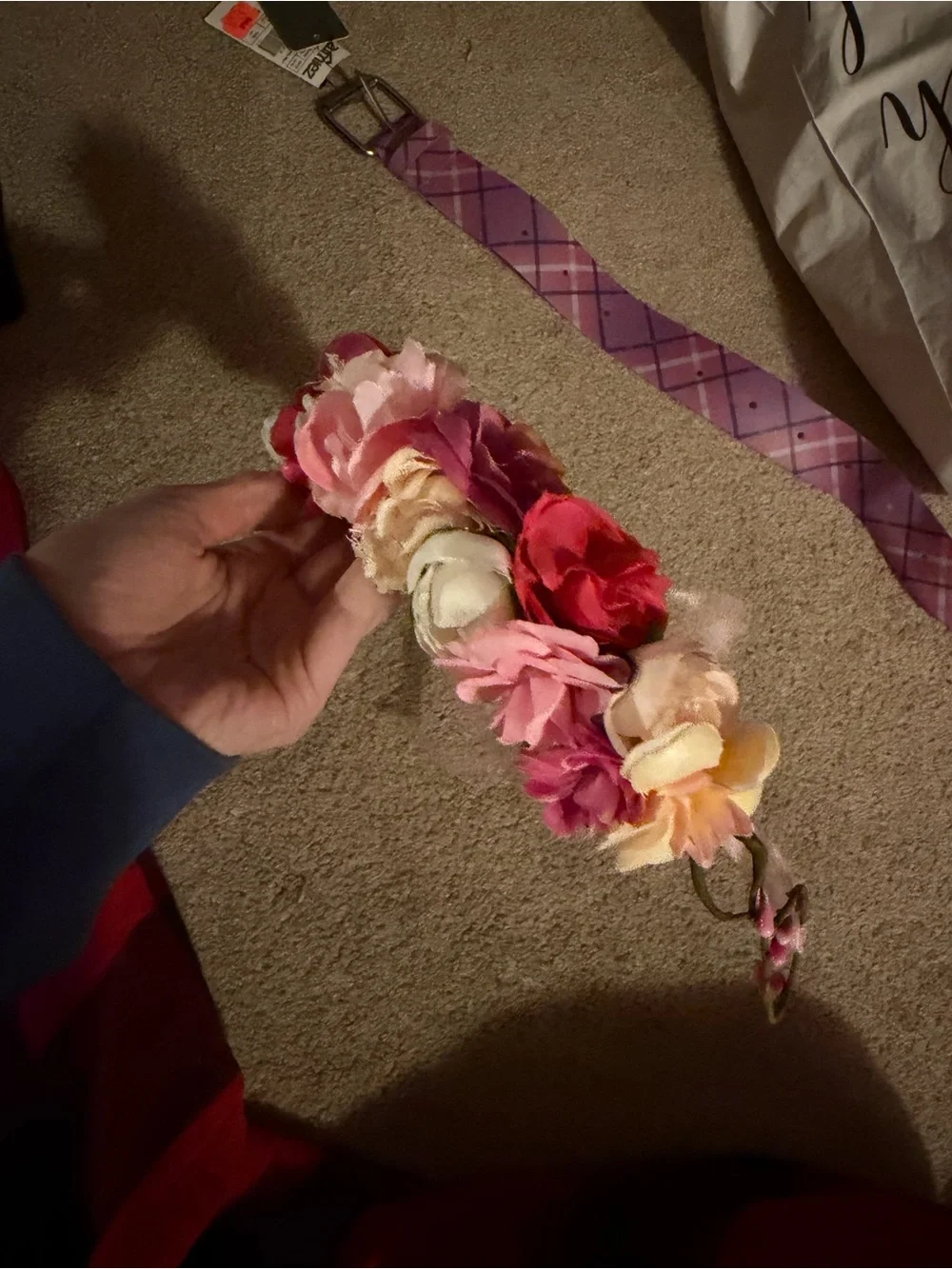 Floral Crown Headband with Pink and Cream Roses